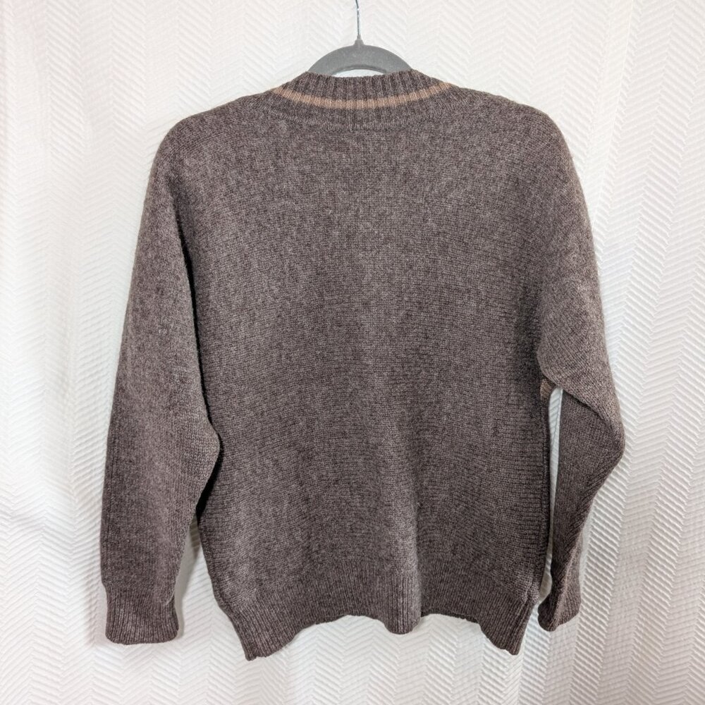 Vintage Shetland Wool Brown Sweater Deep V Neck Large Grandpa Academia Preppy - Picture 8 of 10